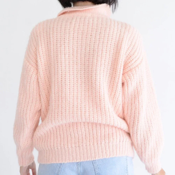 Vintage Tarazzia Light Pink Chunky Cable Knit Collared Pullover Sweater M - Picture 3 of 10